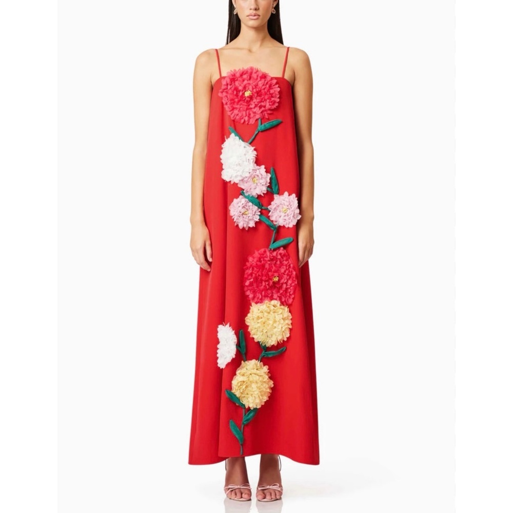 Elliat Buttercup Maxi Dress Floral Embellished Red Maxi Dress size XS NEW